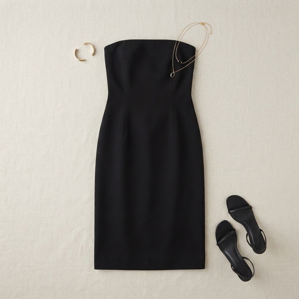 Theory Strapless Midi Dress Womens 6 Black Cotton Sheath Minimalist Classic LBD